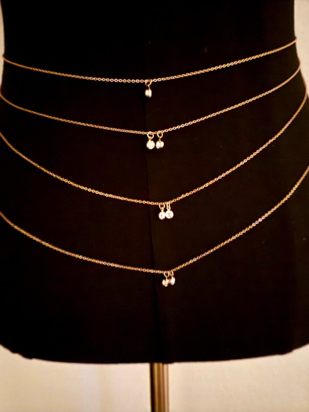Gold Plated Multi Strand Drop Layered Crystal Statement Belly Chain